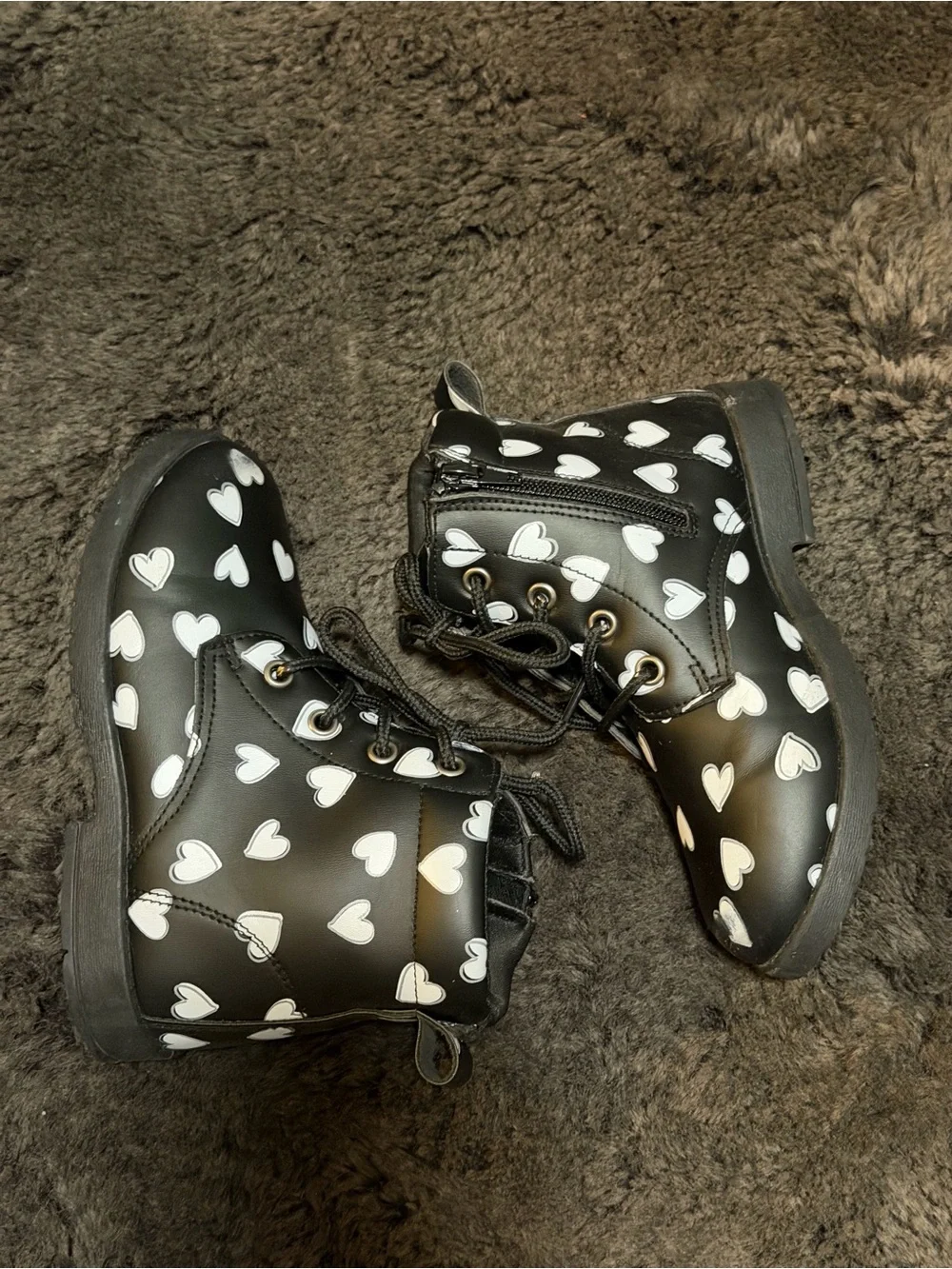 Kids Heart-Print Lace-Up Boots - Black Size 13
